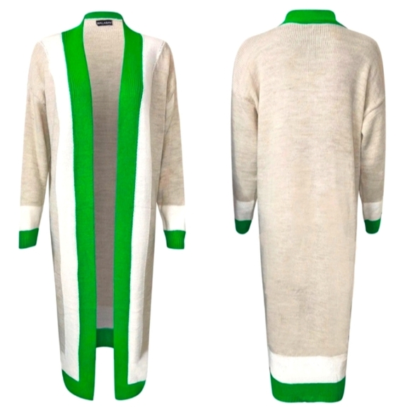 💚 HOLD FOR TANYA 💚Stylish Beige and Kelly Green Women's Cardigan Item NWOT - Picture 5 of 7